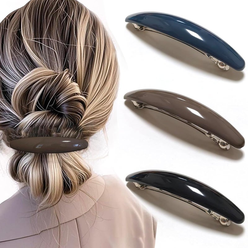 Markuii Large Hair Barrette for Women 4 Inch No Slip Not Easy to Break French Glossy Hair Clips for Thick to Thin Hair, 3 Pack - Image 1